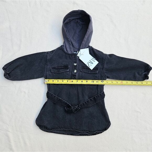 Zara Hooded Denim Overshirt with Long Sleeves Size 12-18 Months - Picture 3 of 11